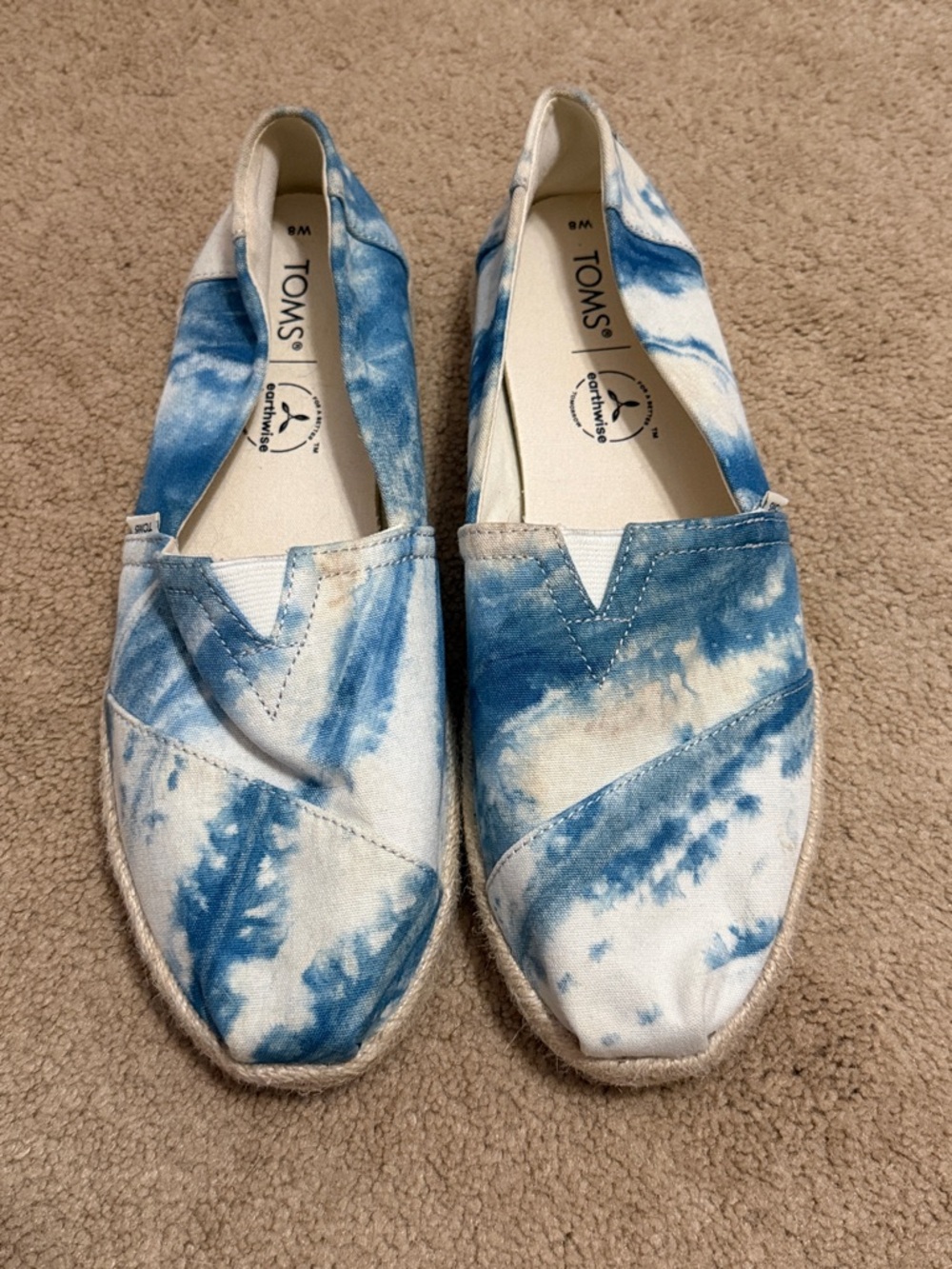 Toms Tie-Dye Blue and White Canvas Slip-On Flats